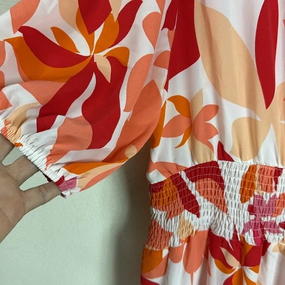 (H1) Ruffle Tiered› Orange floral maxi dress with V-neckline, size XL - Picture 9 of 15